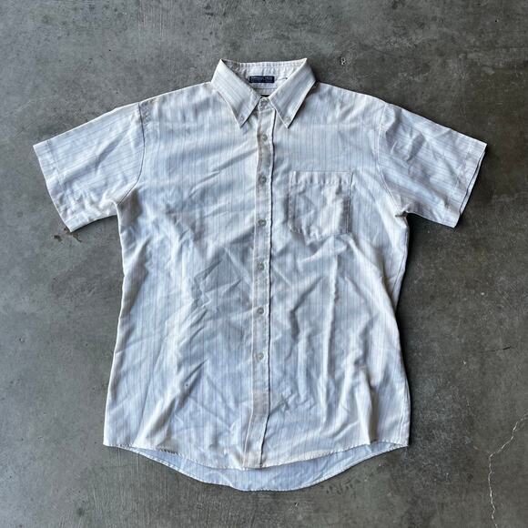 VINTAGE BLAIR WHITE BUTTON DOWN SHIRT PIN STRIPED FITS MENS LARGE 90S - Picture 1 of 6